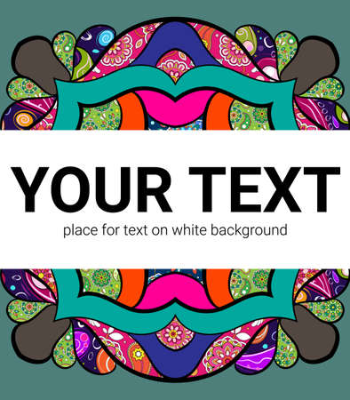 A square background for text. Beautiful cover template. Frame with a color pattern. The message is in white. Eastern motives for business presentation.のイラスト素材