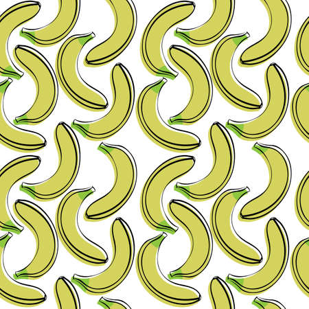 Seamless pattern of cartoon bananas. Drawn fruit on a white background. Eco texture for packaging or for fabric.のイラスト素材