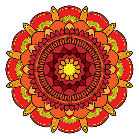 Colored mandala for color book. Symmetrical pattern in the circle.  Illustration for the album. Pattern for printing on fabrics. Figure for relaxation and meditation.のイラスト素材