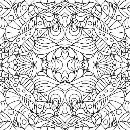 Seamless psychedelic pattern. Beautiful monochrome background. Backdrop for the preview. Drawing in retrostile. Vintage image.のイラスト素材