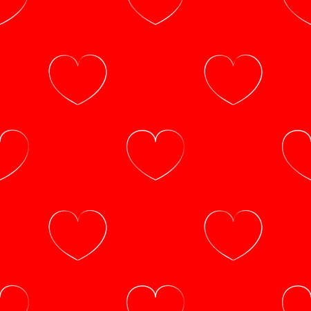 Seamless red pattern with hearts. Bright background for the Valentine's day. Cute wallpaper on the theme of love. Texture with a white outline.のイラスト素材