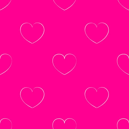 Seamless pink pattern with hearts. Bright background for the Valentine's day. Cute wallpaper on the theme of love. Texture with a white outline.のイラスト素材