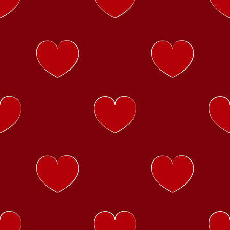 Seamless maroon pattern with hearts. Bright background for the Valentine's day. Cute wallpaper on the theme of love.のイラスト素材