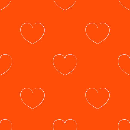 Seamless orange pattern with hearts. Bright background for the Valentine's day. Cute wallpaper on the theme of love. Texture with a white outline.のイラスト素材