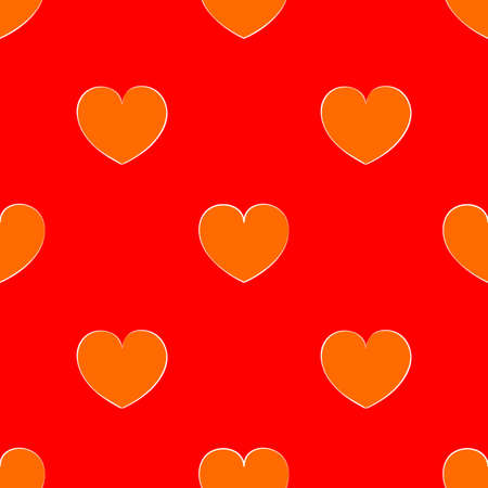 Seamless red pattern with orange hearts. Bright background for the Valentine's day. Cute wallpaper on the theme of love. Texture with a white outline.のイラスト素材