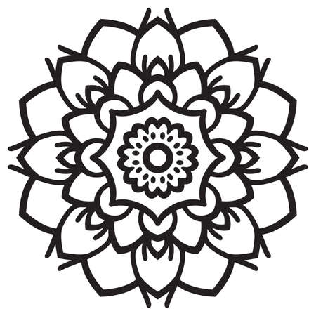 Contoured mandala. Oriental ornament in a circle. Graphic monochrome rosette. The template for the color book.のイラスト素材
