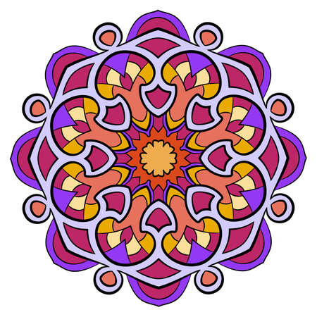 Colored mandala for color book. Symmetrical pattern in the circle.  Illustration for the album. Pattern for printing on fabrics. Figure for relaxation and meditation.のイラスト素材