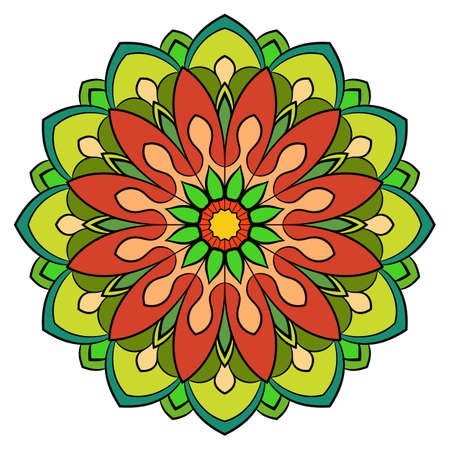 Colored mandala for color book. Symmetrical pattern in the circle.  Illustration for the album. Pattern for printing on fabrics. Figure for relaxation and meditation.のイラスト素材