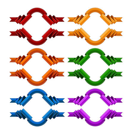 Flat ribbons. Flat design of stitched ribbons. Template for a banner. Design Element for Retro Poster. Retro ribbons. Sewing style ribbons.のイラスト素材