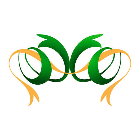 Two twisted ribbon with shadows and an orange one tape flat. Monogram in the form of a ribbon. Ribbons in a vegetative style.のイラスト素材