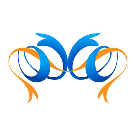 Two twisted ribbon with shadows and an orange one tape flat. Monogram in the form of a ribbon. Ribbons in a vegetative style.のイラスト素材