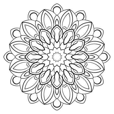 Contour mandala for color book. Monochrome illustration. Symmetrical pattern in a circle. A beautiful image for scrapbook. The template for printing on fabric. Picture for meditation and relaxation.のイラスト素材