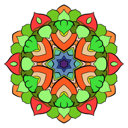 Colored mandala for color book. Symmetrical pattern in the circle.  Illustration for the album. Pattern for printing on fabrics. Figure for relaxation and meditation.のイラスト素材