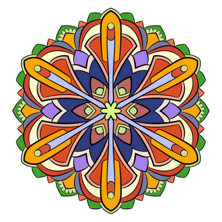Colored mandala for color book. Symmetrical pattern in the circle.  Illustration for the album. Pattern for printing on fabrics. Figure for relaxation and meditation.のイラスト素材