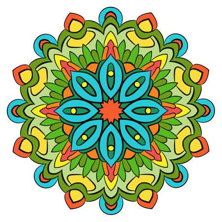 Colored mandala for color book. Symmetrical pattern in the circle.  Illustration for the album. Pattern for printing on fabrics. Figure for relaxation and meditation.のイラスト素材