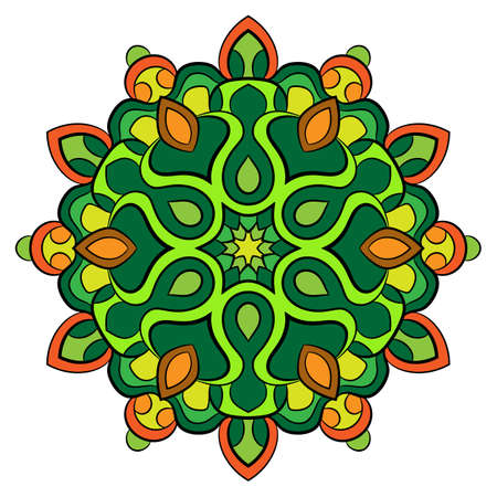 Colored mandala for color book. Symmetrical pattern in the circle.  Illustration for the album. Pattern for printing on fabrics. Figure for relaxation and meditation.のイラスト素材