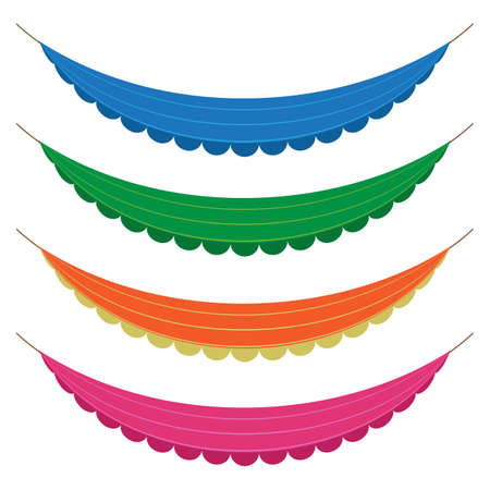 Banner flat, striped, colored. Stylized tent. Colours: blue, green, orange, gold, purple. Awning for the store. Raster template. Sunshade.のイラスト素材