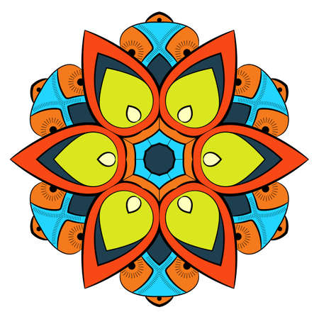 Colored mandala for color book. Symmetrical pattern in the circle.  Illustration for the album. Pattern for printing on fabrics. Figure for relaxation and meditation.のイラスト素材