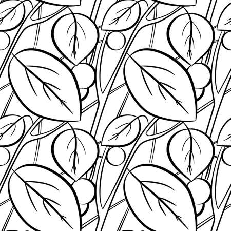 Seamless forest pattern. Black and white floral background. Vegetative motif of leaves and twigs. Template for printing on fabric and wrapping paper. Illustration for book color. Texture for the albumのイラスト素材