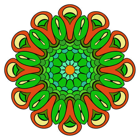 Colored mandala for color book. Symmetrical pattern in the circle.  Illustration for the album. Pattern for printing on fabrics. Figure for relaxation and meditation.のイラスト素材