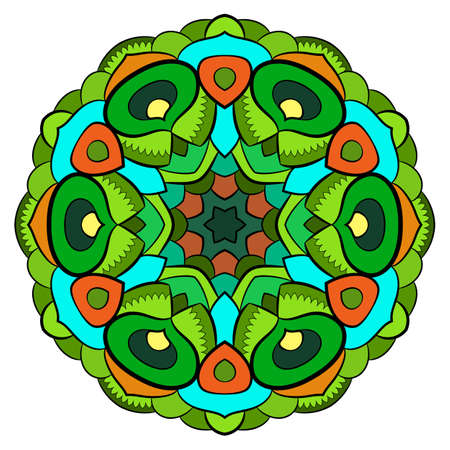 Colored mandala for color book. Symmetrical pattern in the circle.  Illustration for the album. Pattern for printing on fabrics. Figure for relaxation and meditation.のイラスト素材