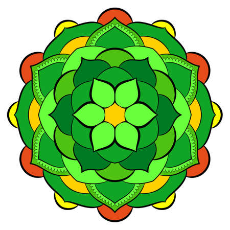 Colored mandala for color book. Symmetrical pattern in the circle.  Illustration for the album. Pattern for printing on fabrics. Figure for relaxation and meditation.のイラスト素材