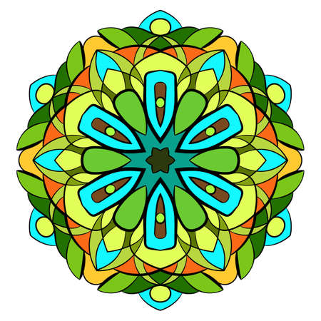 Colored mandala for color book. Symmetrical pattern in the circle.  Illustration for the album. Pattern for printing on fabrics. Figure for relaxation and meditation.のイラスト素材