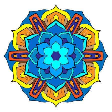 Colored mandala for color book. Symmetrical pattern in the circle.  Illustration for the album. Pattern for printing on fabrics. Figure for relaxation and meditation.のイラスト素材