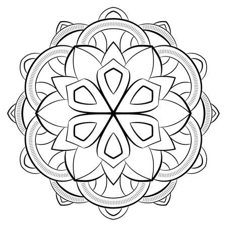 Contour mandala for color book. Monochrome illustration. Symmetrical pattern in a circle. A beautiful image for scrapbook. The template for printing on fabric. Picture for meditation and relaxation.のイラスト素材