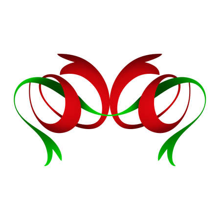 Two twisted ribbon with shadows and an orange one tape flat. Monogram in the form of a ribbon. Ribbons in a vegetative style.のイラスト素材