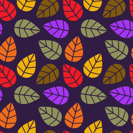 Autumnal seamless pattern of leaves. Colorful background for design. Template for printing on fabric. Texture for festive packaging. Illustration in retro style.のイラスト素材
