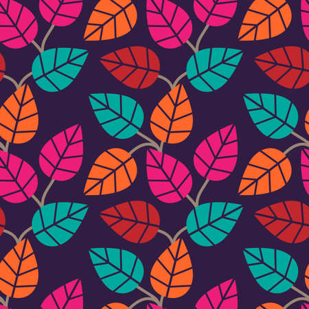 Autumnal seamless pattern of leaves. Colorful background for design. Template for printing on fabric. Texture for festive packaging. Illustration in retro style.のイラスト素材