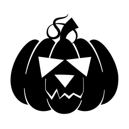 Halloween pumpkin character. Pumpkin with emotions. Silhouette illustration for the holiday. Pumpkin on a white background. Stencil for cutting. Template for laser cutting.のイラスト素材