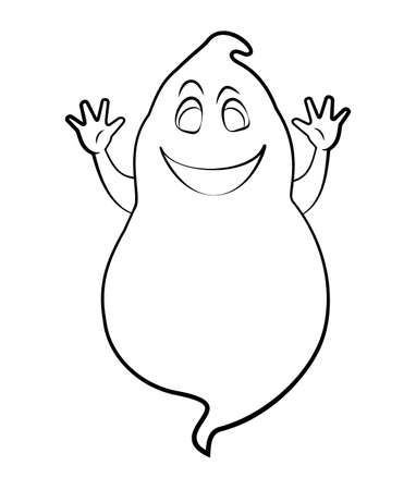 Contour ghost on a white background. Cute black outline ghost. Character for decorating the Halloween festival. A ghost with emotions. Scarecrows for children.のイラスト素材