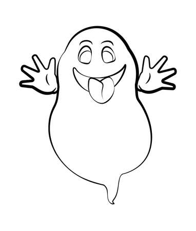 Contour ghost on a white background. Cute black outline ghost. Character for decorating the Halloween festival. A ghost with emotions. Scarecrows for children.のイラスト素材