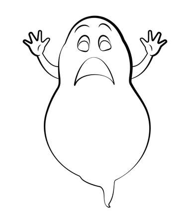 Contour ghost on a white background. Cute black outline ghost. Character for decorating the Halloween festival. A ghost with emotions. Scarecrows for children.のイラスト素材