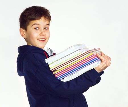 School concept with student carrying booksの写真素材