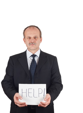 Bankrupt businessman asks for help-isolatedの写真素材