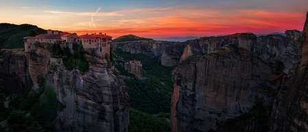 Beautiful panorama view of Meteora at sunsetの写真素材