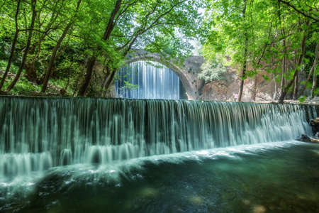 Amazing double waterfall in Paleokaria / Greeceの写真素材