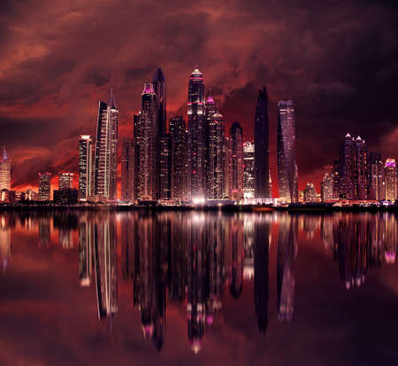 Dubai skyline with dramatic skyの写真素材