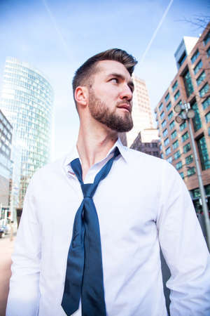 Portrait of a casual business man in Berlinの写真素材