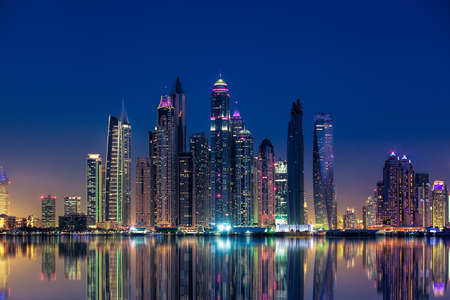 Skyline of Dubai Marina in the eveningの写真素材