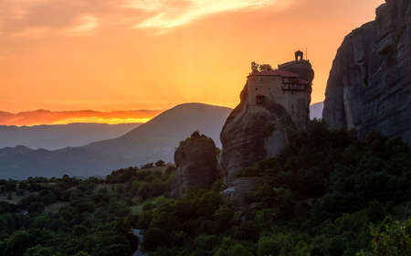 Silhouette of a monastery from Meteoraの写真素材