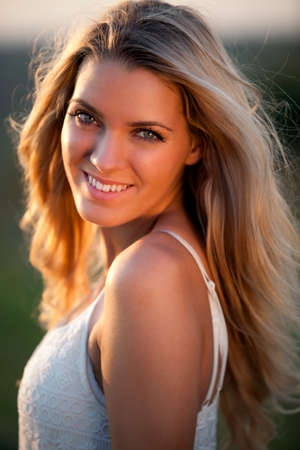 Portrait of a beautiful blond girlの写真素材