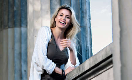 Portrait of a beautiful woman with blond hairの写真素材