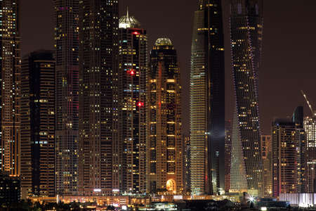 Skyscraper of Dubai Marina in the eveningの写真素材