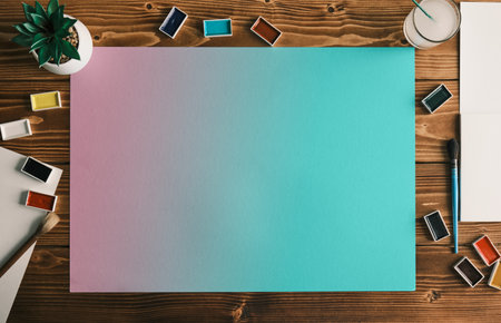 Flat lay Art designer color workspace . Creative top view with copy space rainbowの写真素材