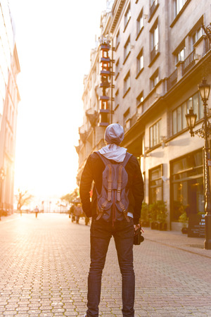 Young traveler exploring the big cityの写真素材