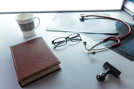 Doctor's desk desk medical concept with a copy spaceの写真素材